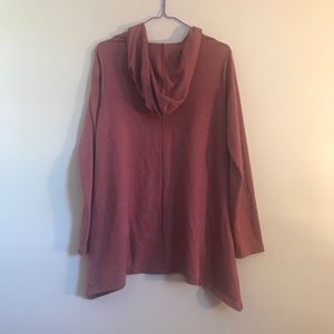 LOGO Deep Red Knit Top With Hood & Asymmetric Hem